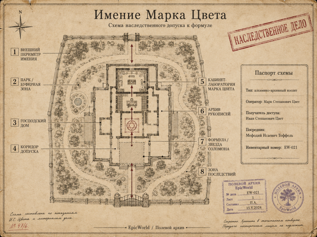Имение Марка Цвета — схема наследственного допуска к формуле, архивный план EpicWorld EW-021